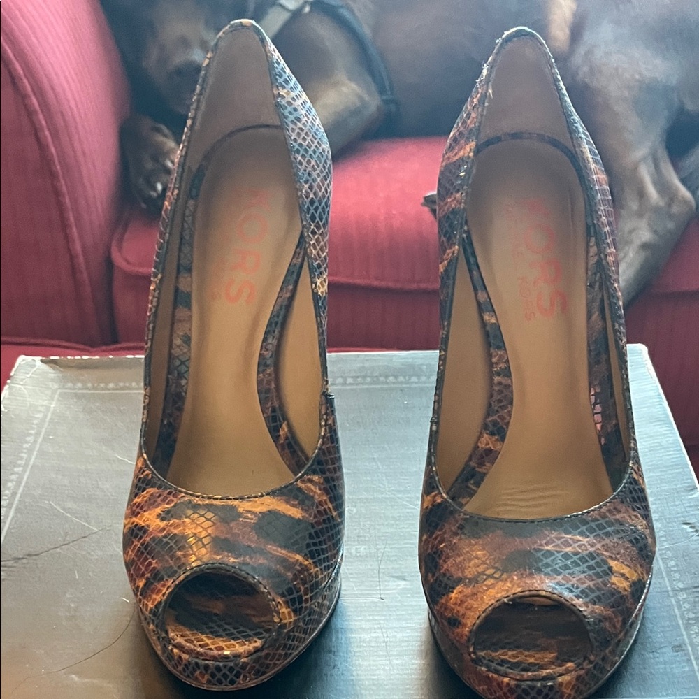Michael Kors Multicolor Snakeskin Peep-Toe Heels